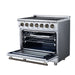 Forno Massimo 36-inch electric range in white right angled view with the door open