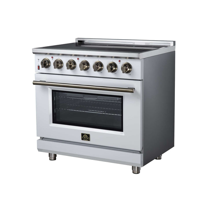 Forno Massimo 36-inch electric range in white right angled view