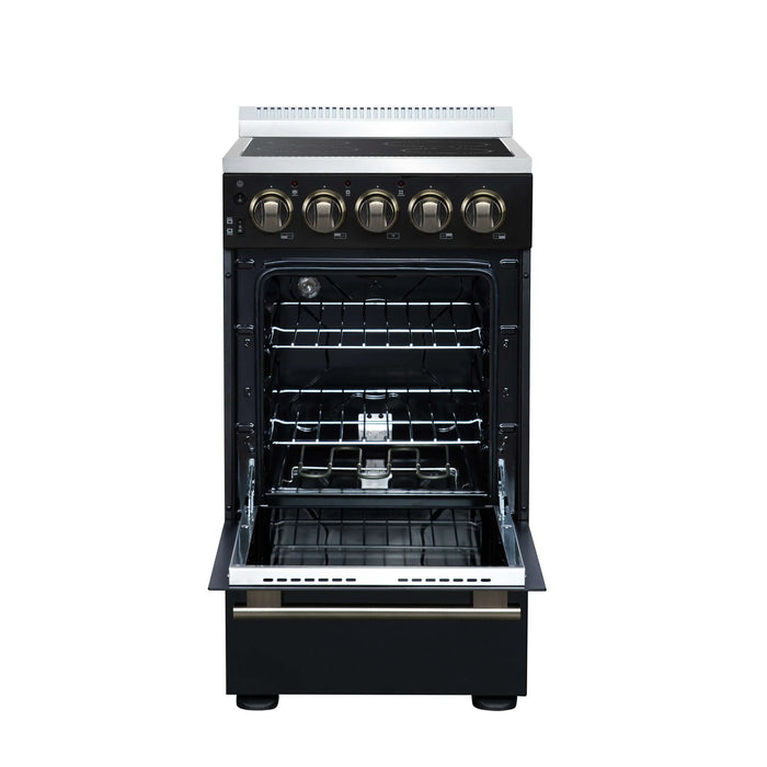 Forno Pallerano 20-Inch Freestanding Electric Range in Black with Antique Brass Trim (FFSEL6052-20BLK)