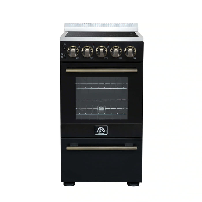Forno Pallerano 20-Inch Freestanding Electric Range in Black with Antique Brass Trim (FFSEL6052-20BLK)