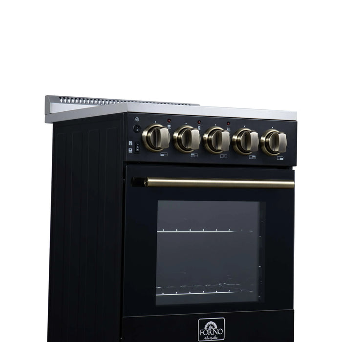 Forno Pallerano 20-Inch Freestanding Electric Range in Black with Antique Brass Trim (FFSEL6052-20BLK)