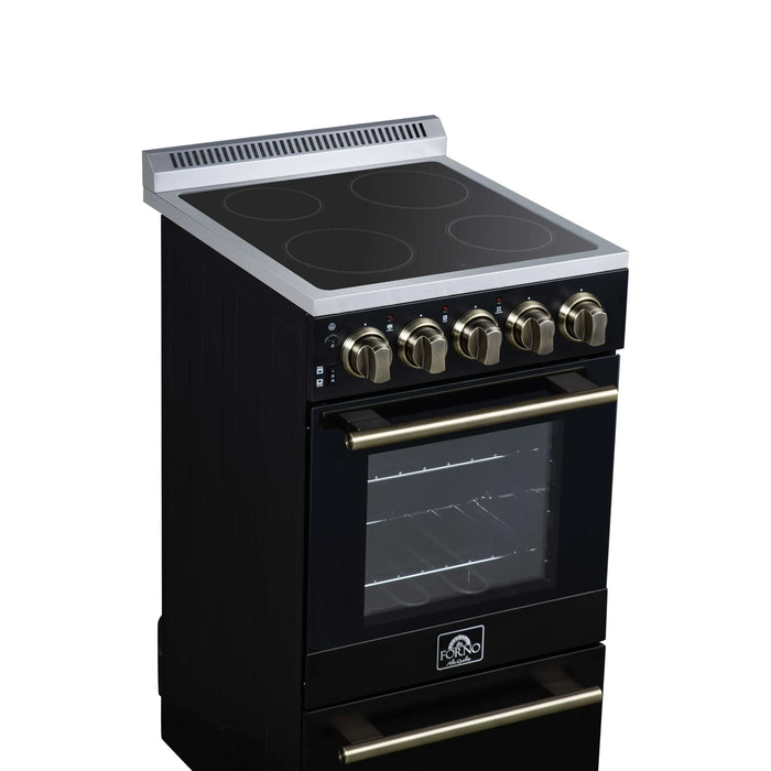 Forno Pallerano 20-Inch Freestanding Electric Range in Black with Antique Brass Trim (FFSEL6052-20BLK)