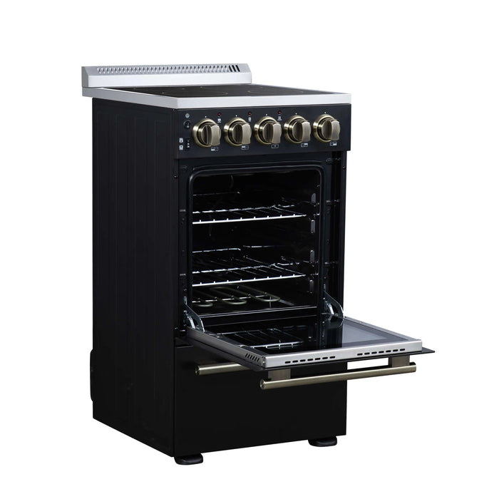 Forno Pallerano 20-Inch Freestanding Electric Range in Black with Antique Brass Trim (FFSEL6052-20BLK)