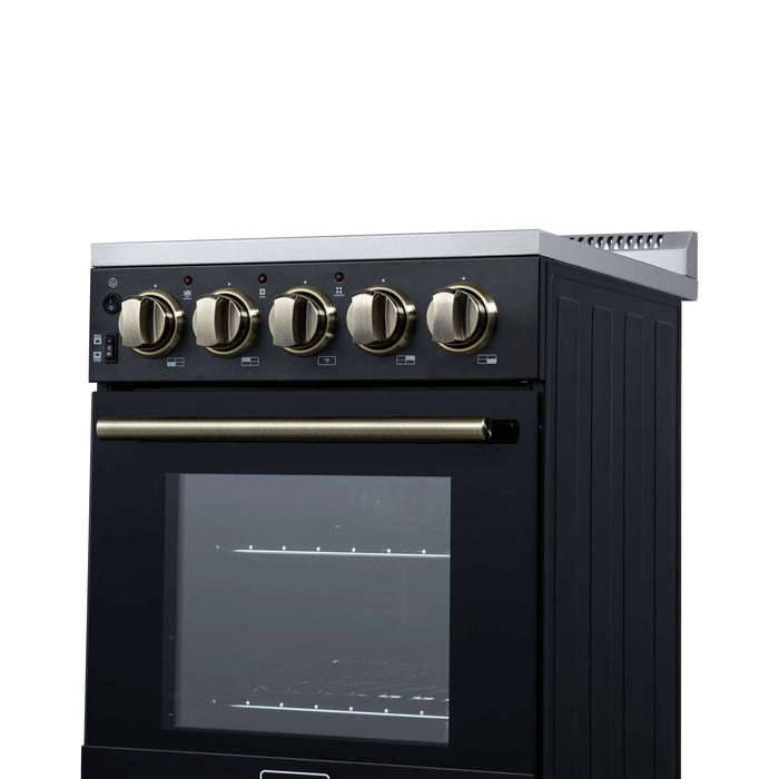 Forno Pallerano 20-Inch Freestanding Electric Range in Black with Antique Brass Trim (FFSEL6052-20BLK)