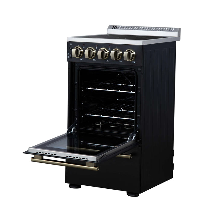Forno Pallerano 20-Inch Freestanding Electric Range in Black with Antique Brass Trim (FFSEL6052-20BLK)