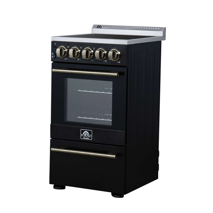 Forno Pallerano 20-Inch Freestanding Electric Range in Black with Antique Brass Trim (FFSEL6052-20BLK)