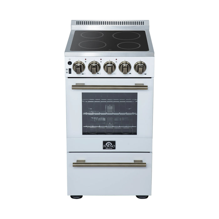 Forno Pallerano 20-Inch Freestanding Electric Range in White with Antique Brass Trim (FFSEL6052-20WHT)