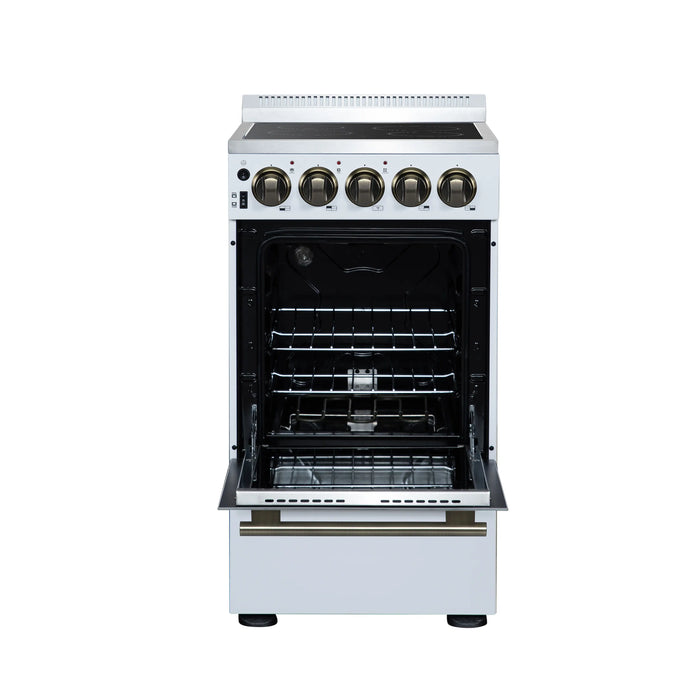 Forno Pallerano 20-Inch Freestanding Electric Range in White with Antique Brass Trim (FFSEL6052-20WHT)