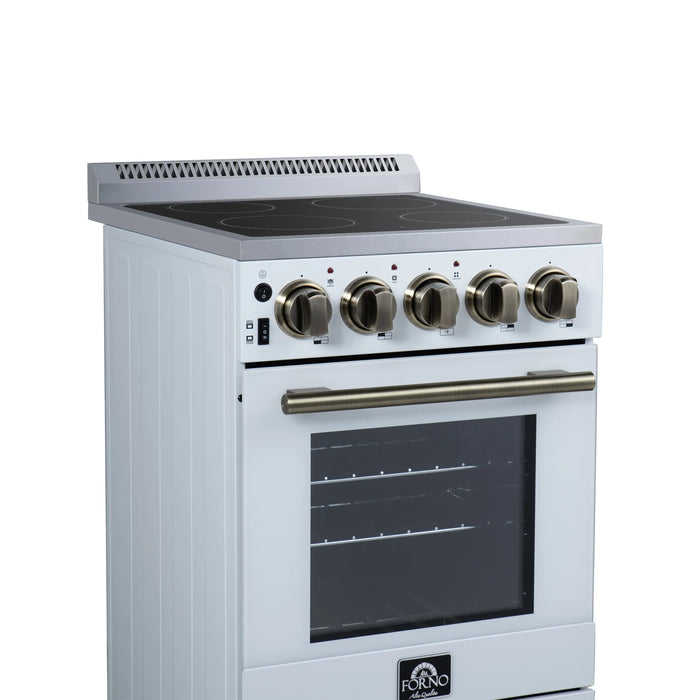 Forno Pallerano 20-Inch Freestanding Electric Range in White with Antique Brass Trim (FFSEL6052-20WHT)
