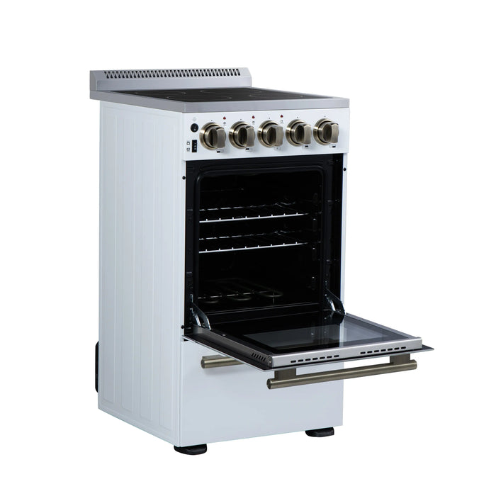 Forno Pallerano 20-Inch Freestanding Electric Range in White with Antique Brass Trim (FFSEL6052-20WHT)