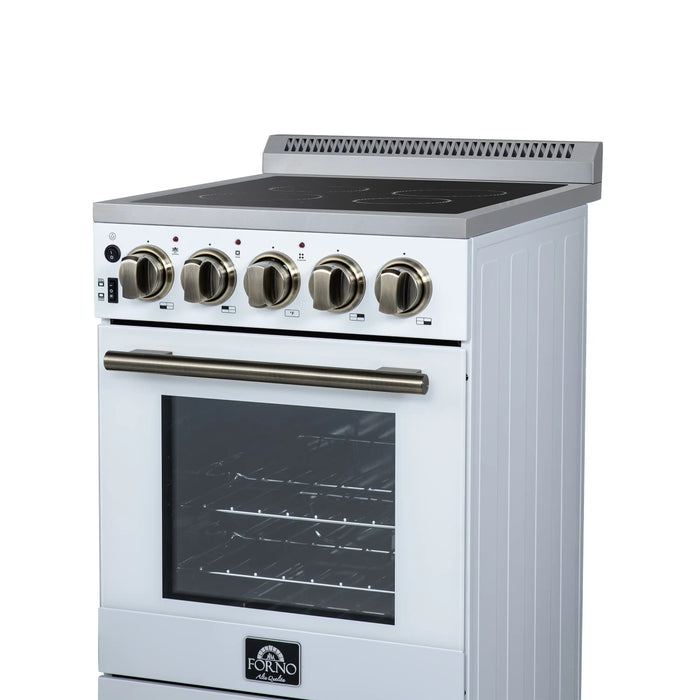 Forno Pallerano 20-Inch Freestanding Electric Range in White with Antique Brass Trim (FFSEL6052-20WHT)