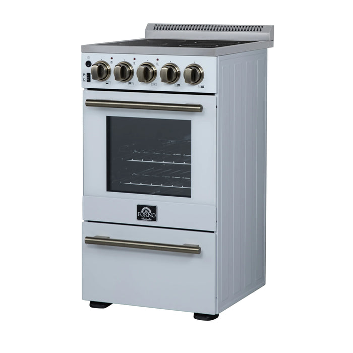 Forno Pallerano 20-Inch Freestanding Electric Range in White with Antique Brass Trim (FFSEL6052-20WHT)