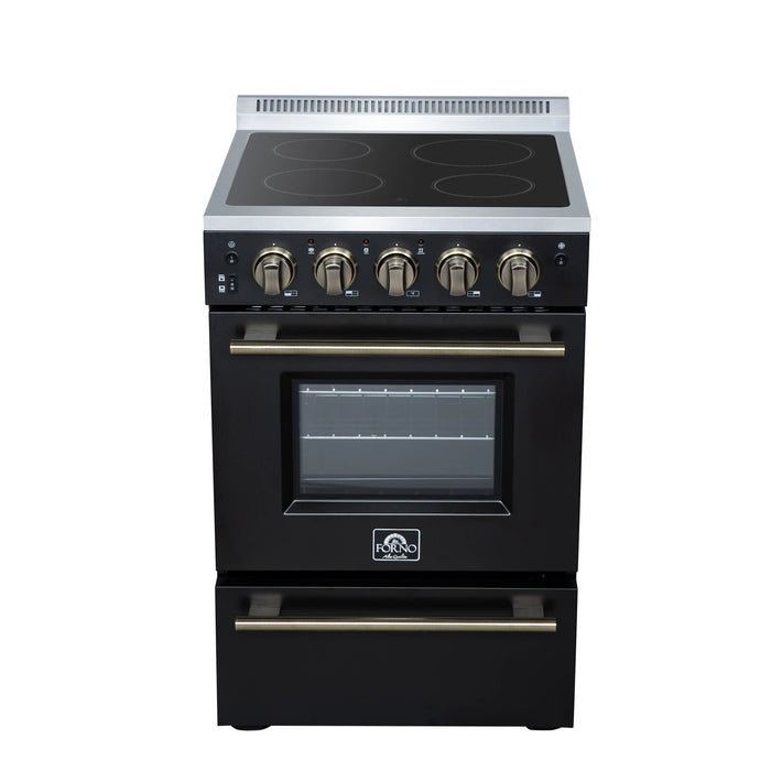 Forno Loiano 24-Inch Freestanding Electric Range in Black with Antique Brass Trim (FFSEL6069-24BLK)