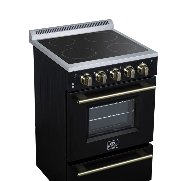 Forno Loiano 24-Inch Freestanding Electric Range in Black with Antique Brass Trim (FFSEL6069-24BLK)