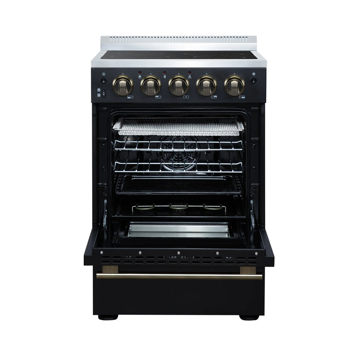 Forno Loiano 24-Inch Freestanding Electric Range in Black with Antique Brass Trim (FFSEL6069-24BLK)