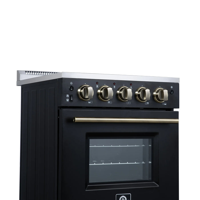 Forno Loiano 24-Inch Freestanding Electric Range in Black with Antique Brass Trim (FFSEL6069-24BLK)