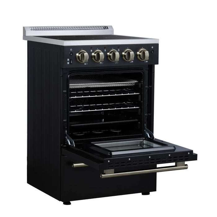 Forno Loiano 24-Inch Freestanding Electric Range in Black with Antique Brass Trim (FFSEL6069-24BLK)