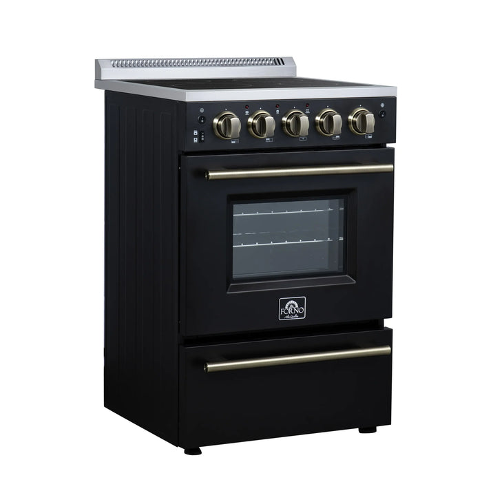 Forno Loiano 24-Inch Freestanding Electric Range in Black with Antique Brass Trim (FFSEL6069-24BLK)