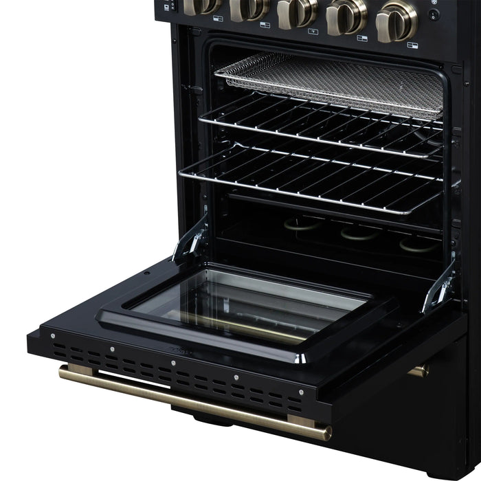 Forno Loiano 24-Inch Freestanding Electric Range in Black with Antique Brass Trim (FFSEL6069-24BLK)