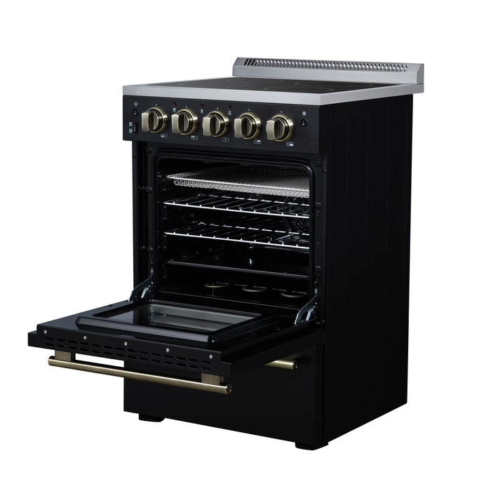Forno Loiano 24-Inch Freestanding Electric Range in Black with Antique Brass Trim (FFSEL6069-24BLK)