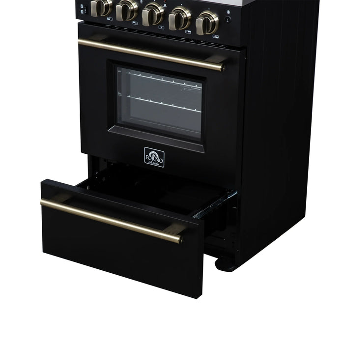 Forno Loiano 24-Inch Freestanding Electric Range in Black with Antique Brass Trim (FFSEL6069-24BLK)