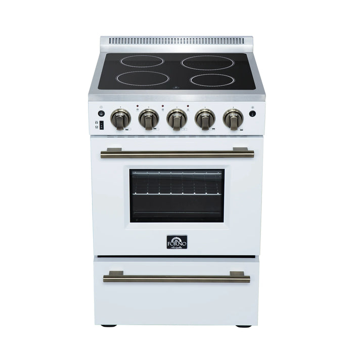Forno Loiano 24-Inch Freestanding Electric Range in White with Antique Brass Trim (FFSEL6069-24WHT)