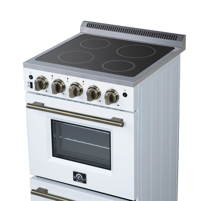 Forno Loiano 24-Inch Freestanding Electric Range in White with Antique Brass Trim (FFSEL6069-24WHT)