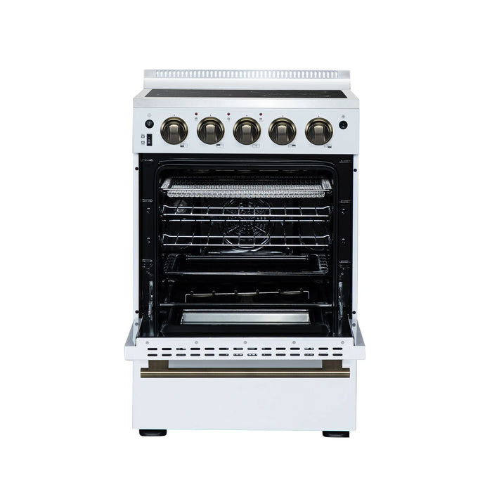 Forno Loiano 24-Inch Freestanding Electric Range in White with Antique Brass Trim (FFSEL6069-24WHT)