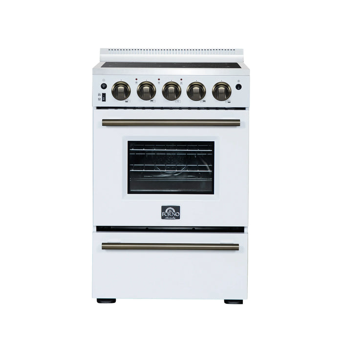 Forno Loiano 24-Inch Freestanding Electric Range in White with Antique Brass Trim (FFSEL6069-24WHT)