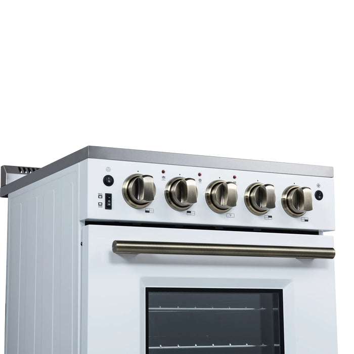 Forno Loiano 24-Inch Freestanding Electric Range in White with Antique Brass Trim (FFSEL6069-24WHT)
