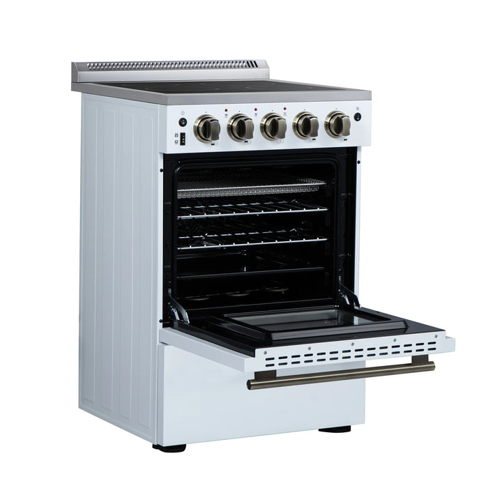 Forno Loiano 24-Inch Freestanding Electric Range in White with Antique Brass Trim (FFSEL6069-24WHT)