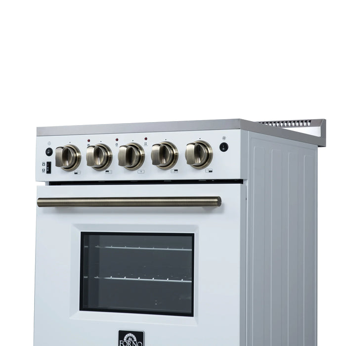 Forno Loiano 24-Inch Freestanding Electric Range in White with Antique Brass Trim (FFSEL6069-24WHT)