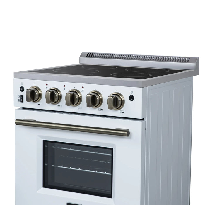 Forno Loiano 24-Inch Freestanding Electric Range in White with Antique Brass Trim (FFSEL6069-24WHT)