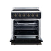 Forno Galiano 30-inch electric range in black front view with the door open