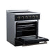 Forno Galiano 30-inch electric range in black left angled view with the door open