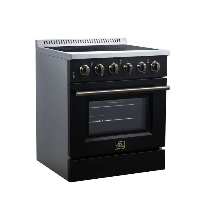 Forno Galiano 30-inch electric range in black left angled view
