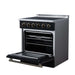 Forno Galiano 30-inch electric range in black right angled view with the door open