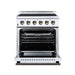 Forno Galiano 30-inch electric range in white front view with the door open