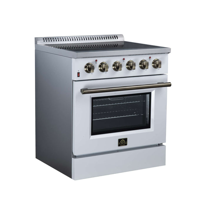 Forno Galiano 30-inch electric range in white left angled view