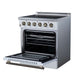 Forno Galiano 30-inch electric range in white right angled view with the door open