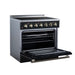 Forno Galiano 36-inch electric range in black left angled view with the door open
