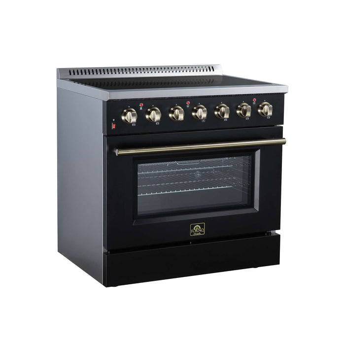 Forno Galiano 36-inch electric range in black left angled view