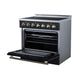 Forno Galiano 36-inch electric range in black right angled view with the door open