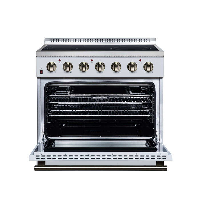 Forno Galiano 36-inch electric range in white front view with the door open