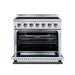 Forno Galiano 36-inch electric range in white front view with the door open