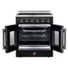 Forno Galiano 30-inch electric range in black front view with the door open