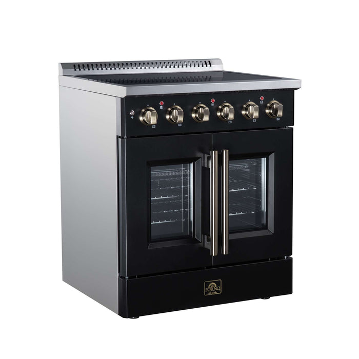 Forno Galiano 30-inch electric range in black left angled view