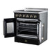 Forno Galiano 30-inch electric range in black right angled view with the door open