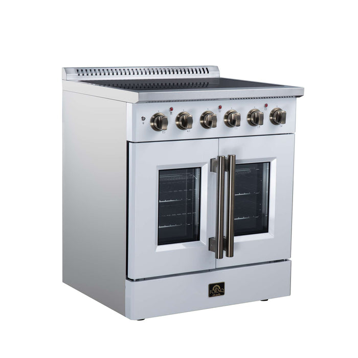 Forno Galiano 30-inch electric range in white left angled view