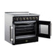 Forno Galiano 36-inch electric range in black left angled view with the door open
